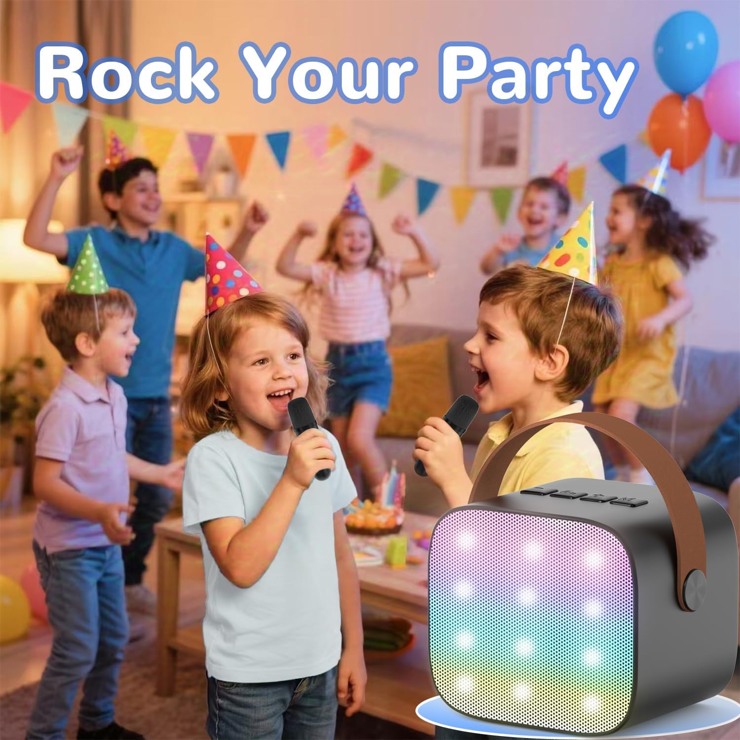 Mini Karaoke Machine for Kids Teen Adults - Toddler Toys Birthday Gift for Kids Girls Ages 3-12, Portable Bluetooth Speaker Set with 2 Wireless Microphones fits Family Fun Indoor Party Camping, Black