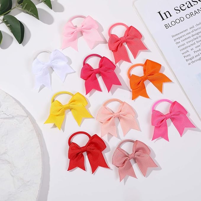 40pcs baby hair ties with Bows Elastic Ponytail Holders Small Hair Accessories for Kids Toddlers Infants. (Mixed color 3)