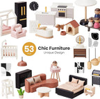 Tiny Land Doll House, Modern Family Dollhouse with Realistic Design, Wooden Dollhouse with 53Pcs Furniture - Ideal Gift for Kids Ages 3+