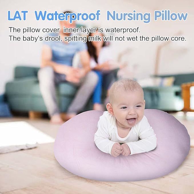 LAT Waterproof Nursing Pillow for Breastfeeding,Waterproof Removable Cover,Ergonomic Breast Feeding Pillows Baby for Baby Boys and Girls,Machine Washable(Pink)