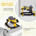 BABY JOY 4-in-1 Baby Walker, Foldable Activity Walker with Adjustable Height & Speed, Music, Lights, Anti-Rollover, Toddler Push Walker, Baby Walker with Wheels for Boys Girls 6-18 Months (Yellow)