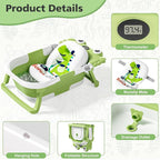 Collapsible Baby Bathtub for Newborns with Thermometer and Soft Floating Cushion Portable and Foldable Travel Baby Boy Bath Tub for Infants to Toddler 0-36 Month (Green)