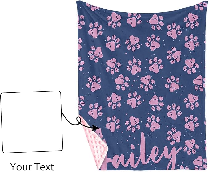 Personalized Baby Blankets for Girls, Custom Name Pink Dog Paws Pattern Baby Blanket, Soft Minky Dot Blanket for Newborns and Toddlers, Ideal for Baby Showers Christmas Brithday Gifts
