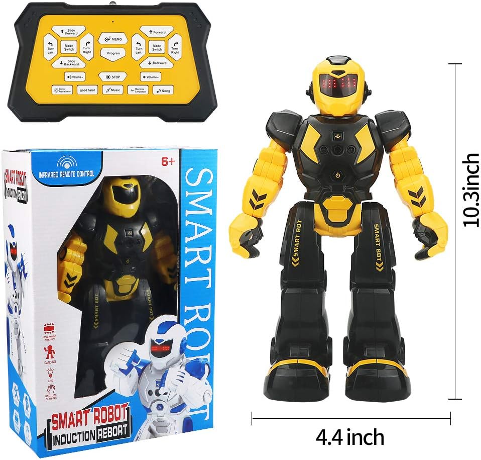 Remote Control Robot for Kids - Intelligent Programmable Toy With Infrared Controller, Dancing, Singing, Moonwalking, LED Eyes, and Gesture Sensing - Children's Entertainment Kit (Yellow)