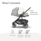 UPPAbaby Cruz V3 Stroller - from Birth + Car Seat Compatible - Full-Size, Reversible Seat - Infant Insert, Bug and Rain Shields Included - Savannah (Pearl Gray Jacquard/Carbon Frame/Chestnut Leather)