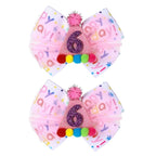Birthday Hair Bow for Baby Girls 1 2 3 4 5 6 Year Old Sprinkle Hair Clips Happy Birthday Decorations for Girls Toddlers With Pom-Poms Ice Cream Candy Party Pink Hair Accessories for 6th Sweet Party