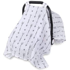Rquite Car Seat Covers for Babies, 100% Muslin Carseat Cover Boys Girls, Lightweight Infant Car Seat Canopy, Soft Breathable Baby Carrier Cover, Summer Stroller Cover (Grey Arrow)