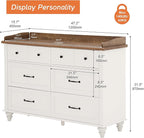 WAMPAT Dresser for Kids Bedroom with 6 Drawers, Mid Century Baby Dresser Wide Chest of Drawers with Storage Cabinet Organizer for Nursery, Living Room, Off White