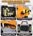 Lehoo Castle Kids Tool Bench with Electric Drill and Construction Vehicles, 2-in-1 Workbench and Toolbox for Toddlers, STEM Learning Toys for Age 3-5, Birthday Gift for Boys & Girls