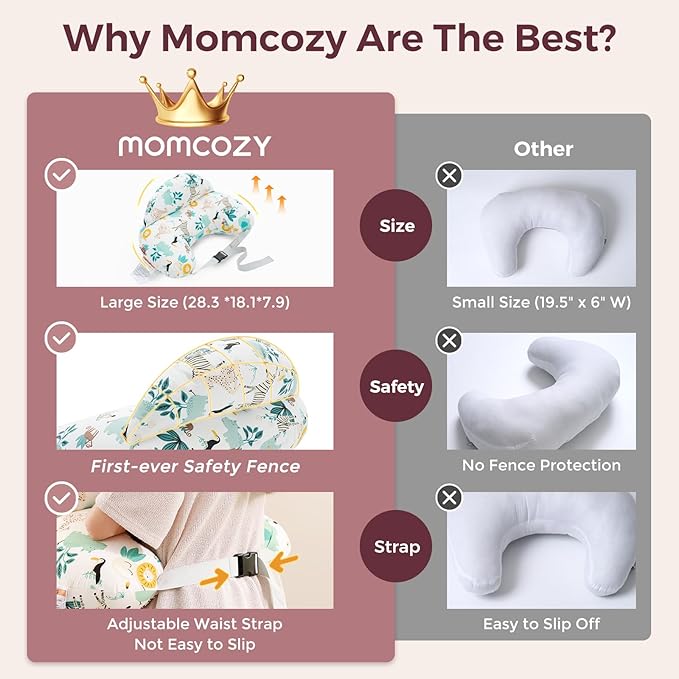 Momcozy Pioneering Safety Fence Nursing Pillow for Breastfeeding- Wider Feeding Pillows for More Support for Mom & Baby- Easier Nursing & Hand Free- Fit for All, Removable Cotton Cover