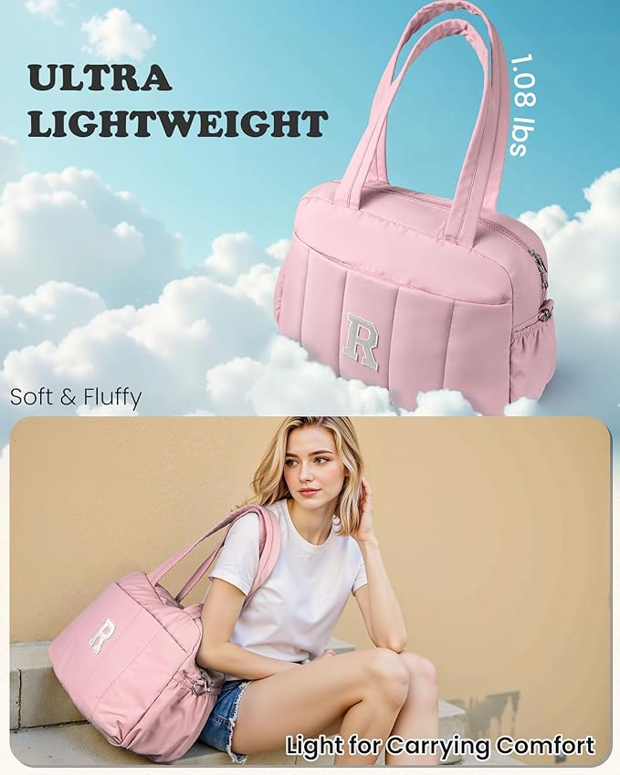 Duffle Bag for Travel, Weekender Bags for Women，Trendy Gifts for Women-Initial Overnight Bag with Wet Pocket，Lightweight Travel Bags Personalized Gym Tote with Makeup Pouch