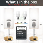 Wood Grain Bedside Table Lamps Set of 2-3 Color Temperatures Pull Chain Lamp with AC Outlet Charging Port, Round Night Stand Lamps for Bedroom Office, Small Bed Light with E26 LED Bulbs