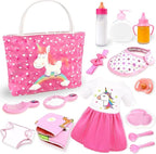 BNUZEIYI Baby Doll Accessories - Feeding and Caring Set With Diaper Bag, Bottles for Girls Toys Gift, Stuff Clothes Fit 14-16 Inch and 18 Inch Dolls