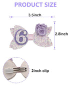 Sixth Birthday Hair Bow for Baby Girls 1 2 3 4 5 6 Years Sprinkle Decorations Party Hair Clip Accessories for Six 6th Birthday Glitter Purple Rose