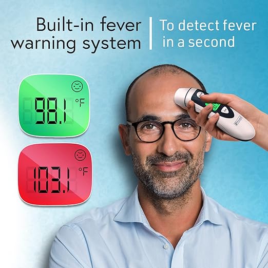 iProven Thermometer for Adults Forehead and Ear - Fever Alarm, 1 Second Reading, Color Temperature Indicator, 20 Readings Memory Recall, Medical Thermometer for Adults (White/Grey)