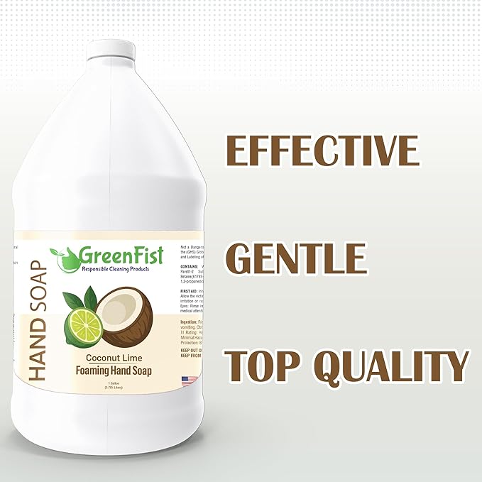GreenFist Foaming Hand Soap Refills Coconut Lime Scent Jug Foam Refill Made in USA, 128 ounce (1 Gallon)