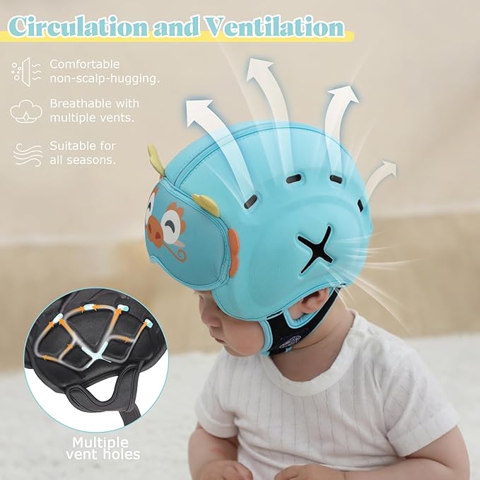 Baby Head Protector Baby Helmet for Crawling and Walking - No Bumps and Soft Safety Peak - Ultra Light and Adjustable Baby Head Protector Suitable for Babies 6-24 Months-Dragon