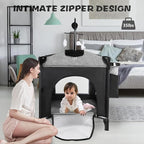 Kinder King 4 in 1 Portable Baby Playard, Foldable Baby Bedside Crib w/Bassinet, Infant Pack and Play Playard Toddler Large Playpen, Newborn Changing Table, Storage Basket, Grey