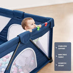 Baby Playpen Foldable, Playard for Babies and Toddlers, Portable Playpen Activity Center with 50 Balls+2 Handles for Travel, Indoor & Outdoor Play Pen with Mesh 50''x50''