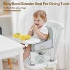 Baby Travel Booster Seat with Double Tray, BabyBond Upgraded Toddler Portable Baby Chair, Booster Seat for Dining Table, Stable and Foldable Booster Baby Chair for Indoor/Outdoor (Grey Lion)