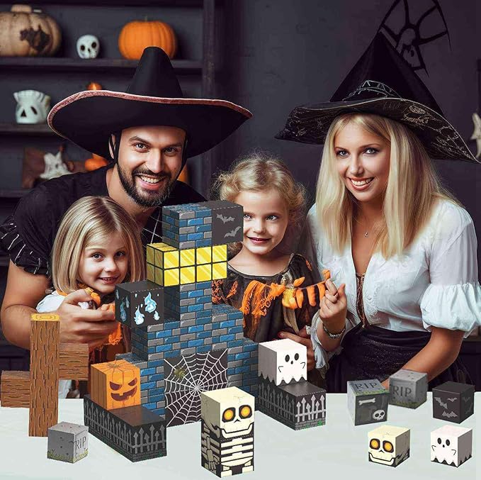 Magnetic Blocks Halloween Toys for Kids Skeleton Toy Spooky Town Building Magnetic Tiles Halloween Party Favors Gift for Boys Girls & Adults