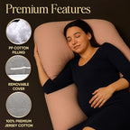U-Shaped Pregnancy Pillow – 100% Cotton Cover, Full Body Maternity Support for Belly, Back and Legs – Bonus Eye Mask and Gift Box (Light Pink)