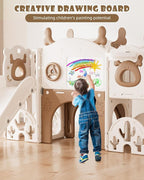 XJD 13 in 1 Toddler Slide Set, Kids Slide for Toddlers Age 1+, New Upgrade with Golf Set, Basketball Hoop, Drawing Board for Indoor Outdoor Playset,Toddler Playground (Brown)