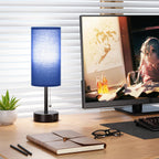 Blue Table Bedside Lamp for Bedroom Nightstand - Small Lamp with USB A + C Charging Port, 3 Color Temperatures Pull Chain Night Stand Light with Bulb, Side Table Desk Reading Lamp for Living Room