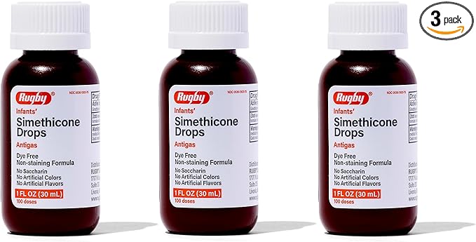 Rugby Dye-Free Infants' Gas Drops - Simethicone 20 mg Liquid Drops for Newborns, Babies, Toddlers, and Kids - Fast Relief from Gas Discomfort - No Artificial Colors or Flavors - 1 Fl. Oz. (3 Pack)
