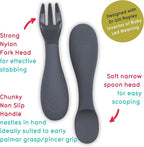 Baby Cutlery Set With Case, Spoon & Fork for Self Feeding, Silicone, 6 Months Plus (Grey)