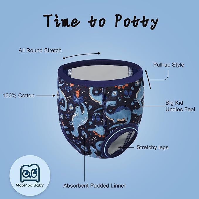 MooMoo Baby Absorbent Potty Training Underwear 6 Packs Cotton Training Pants for Boys and Girls 2T-9T