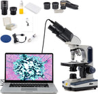 Swift Digital Binocular Compound Microscope 40X-2500X, with 5MP USB Camera, Two-Layer Mechanical Stage and Software Windows and Mac Compatible and Slides,Siedentopf Head,Research-Grade