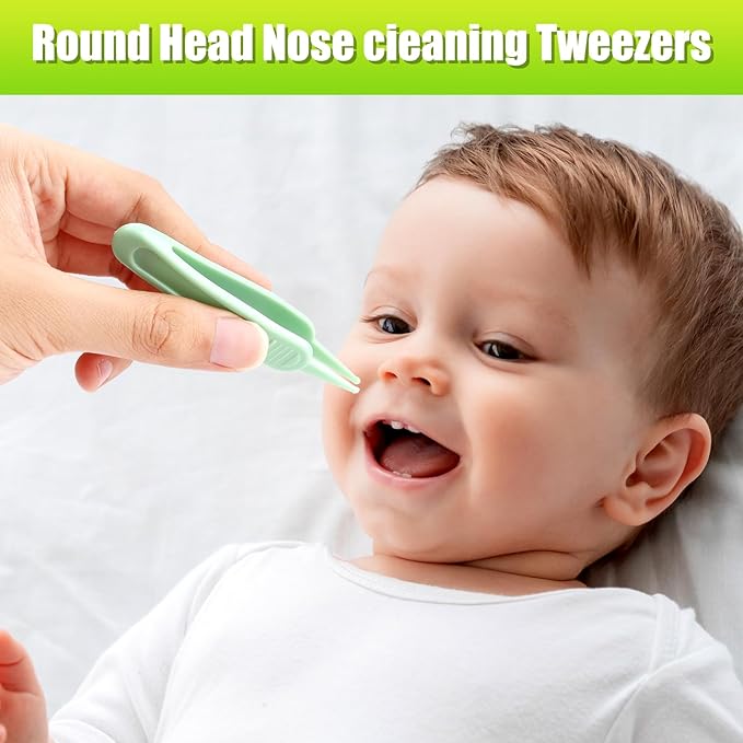 Baby Nasal Aspirator Nasal Congestion Relief with 25 Hygiene Filters 2 Silicone Tips with Nose Cleaning Tweezer, Green