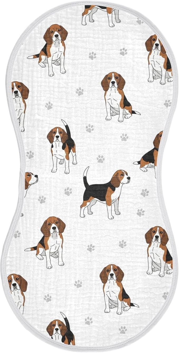 1 Pack Muslin Burp Cloths Beagle Dogs Paw White Cotton Baby Burp Cloths Ultra Absorbent and Soft Thick Burping Cloth for Newborn Babies 22x11 Inch