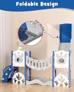 YUFU Toddler Slide Set, 11 in 1 Kids Slide for Toddlers 1-3, Toddler Playset with Climbing Bridge, Golf Set, Basketball Hoop, Indoor Outdoor Playground (Blue)