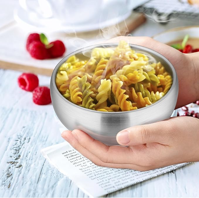 LIANYU Stainless Steel Kids Bowls of 3, 12oz Toddler Baby Metal Bowls Set, Heavy Duty & Double-Walled, Multipurpose for Feeding Cereal, Soup, Snacks, Dishwasher Safe