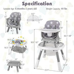 KOTEK 16 in 1 Convertible High Chair, Baby Highchair & Activity Center with Toys, Booster Seat, Building Block Table, Toddler Chair with 5-Point Harness, Removable Tray & Cushion (Gray)
