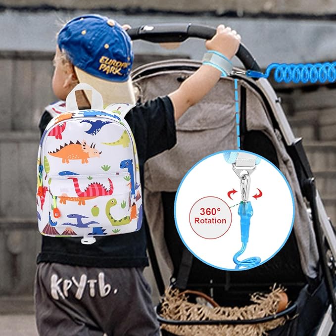 Accmor Toddler Backpack Leash, Cute Baby Backpacks with Anti Lost Wrist Link, Mini Kids Backpack Harness Leash for Outdoor Travel, Adorable Dinosaur Child Backpack Tether Rope for Boys 1-3