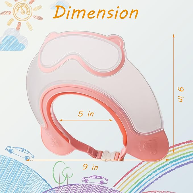 Baby Shower Cap Shield, Shower Cap for Kids, Visor Hat for Eye and Ear Protection for 0-9 Years Old Children, Cute diving goggle Shape Makes The Baby Bath More Fun (Pink)