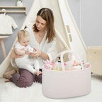 COMSE Large Baby Diaper Caddy Organizer for Girl Boy, Car Caddy with Handles, Cotton Rope Basket for Changing Table, Nursery Organizer, Gift for Baby Shower and Registry Must Have, White