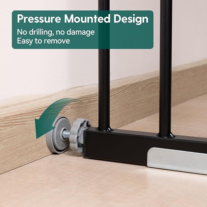 Babelio Baby Gate for Doorways and Stairs, 26-40" Auto Close Dog Gate, Easy-Install Pressure Mounted Satey Door, No Drilling Safety Gate for Child and Pets, Pressguard, Black