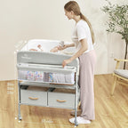 BabyBond Portable Baby Changing Table with 2 Storage Baskets, Foldable Changing Table Dresser Waterproof Diaper Changing Table Height Adjustable Changing Station for Infant and Newborn(Beige)