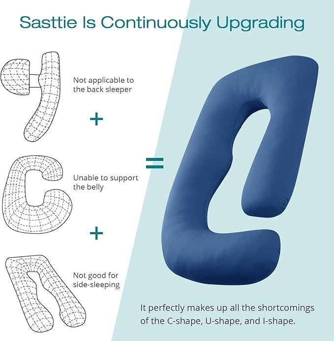Sasttie Pregnancy Pillows for Sleeping, Jumbo U Shaped Cooling Full Body Pillow with Removable Cover, Pregnant Women Must Haves, Maternity Essential, Navy