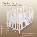 Baby Bassinets Bedside Sleeper - Portable Pine Wood Bedside Bassinet with Mattress,3 Heights Small Mini Crib,Baby Crib for Newborns,White