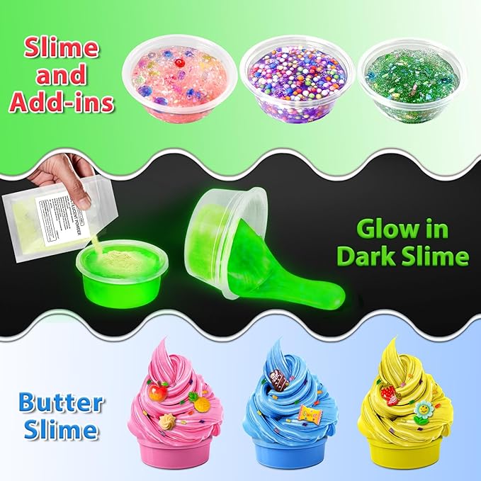 YOPINSAND 25 Cups DIY Slime Kit, Slime Making Kit for Girls, Crystal Clear Slime, Glow in The Dark Slime with Add-ins, Foam Balls, Charms, Slime Party Favors Gift Toys for Kids 3-12