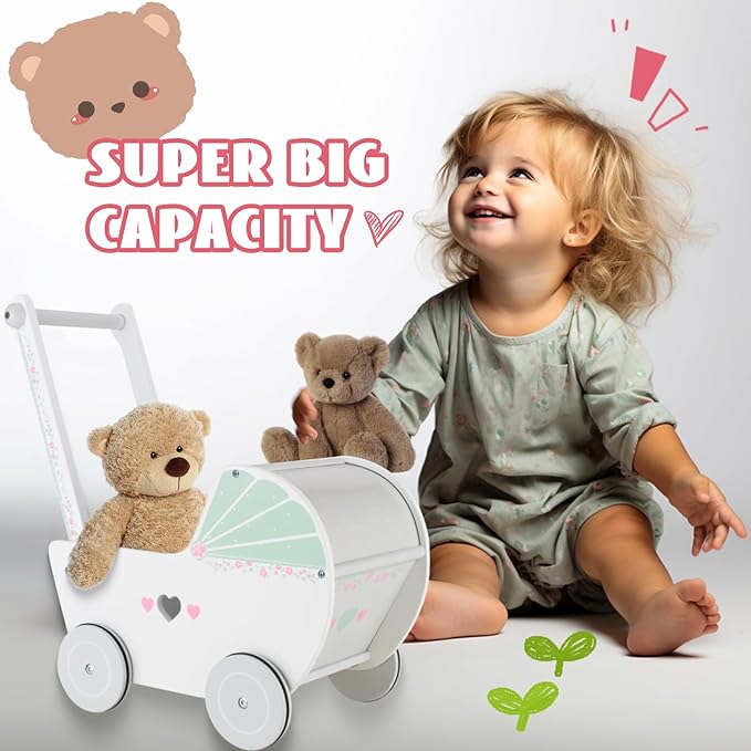 Wooden Baby Push Walker for 1 Year Old and up, Toddler Shopping Cart Push Toys for Boys Girls