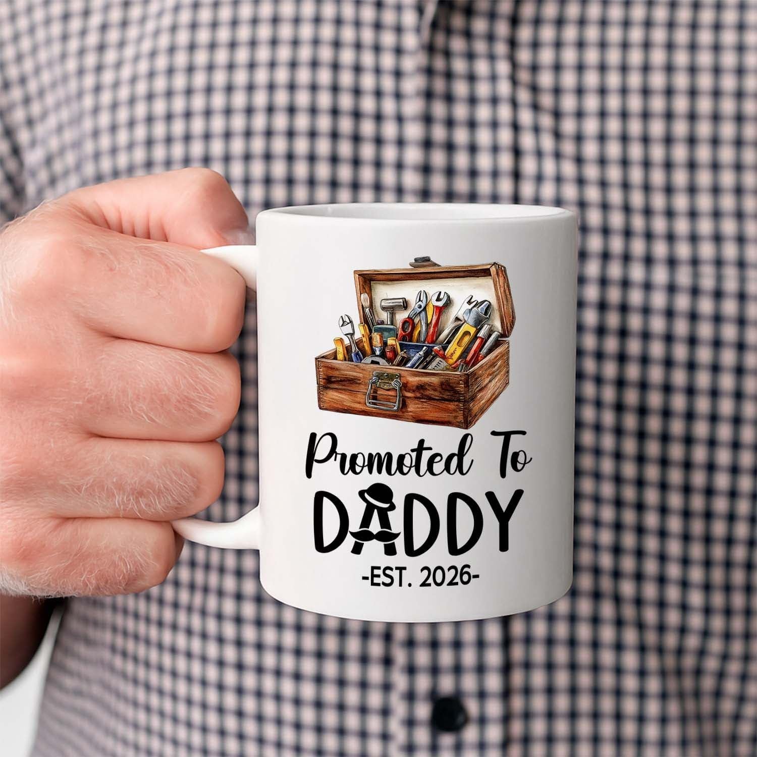 Customized Promoted To Daddy Ceramic Coffee Mug Gift For Daddy Grandpa Father EST 2026, Personalized Dad Accent Mug With Name & Year, First Time Dad White Coffee Cup, Future Papa Travel Mug 11Oz 15Oz