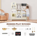 Kids Kitchen playset, Wooden Play Kitchen, Height Adjustable, Comes with Various Kitchen Accessories, Ideal Role Play Toy Gift for Toddlers and Kids Ages 3-8 (White)