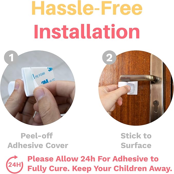 Inaya Child Proof Door Lever Lock - Door Handle Lock - 3M Adhesive - Minimalist Design - No Drilling Child Safety Door Handle Locks (3 Pack)