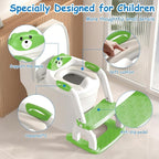 Potty Training Seat with Step Stool for Toddlers - Upgrade 2-in-1 Toilet Seat Toilet Ladder for Kids Children Boys Girls, Anti-Slip Pad & Adjustable Height with Waterproof - Green
